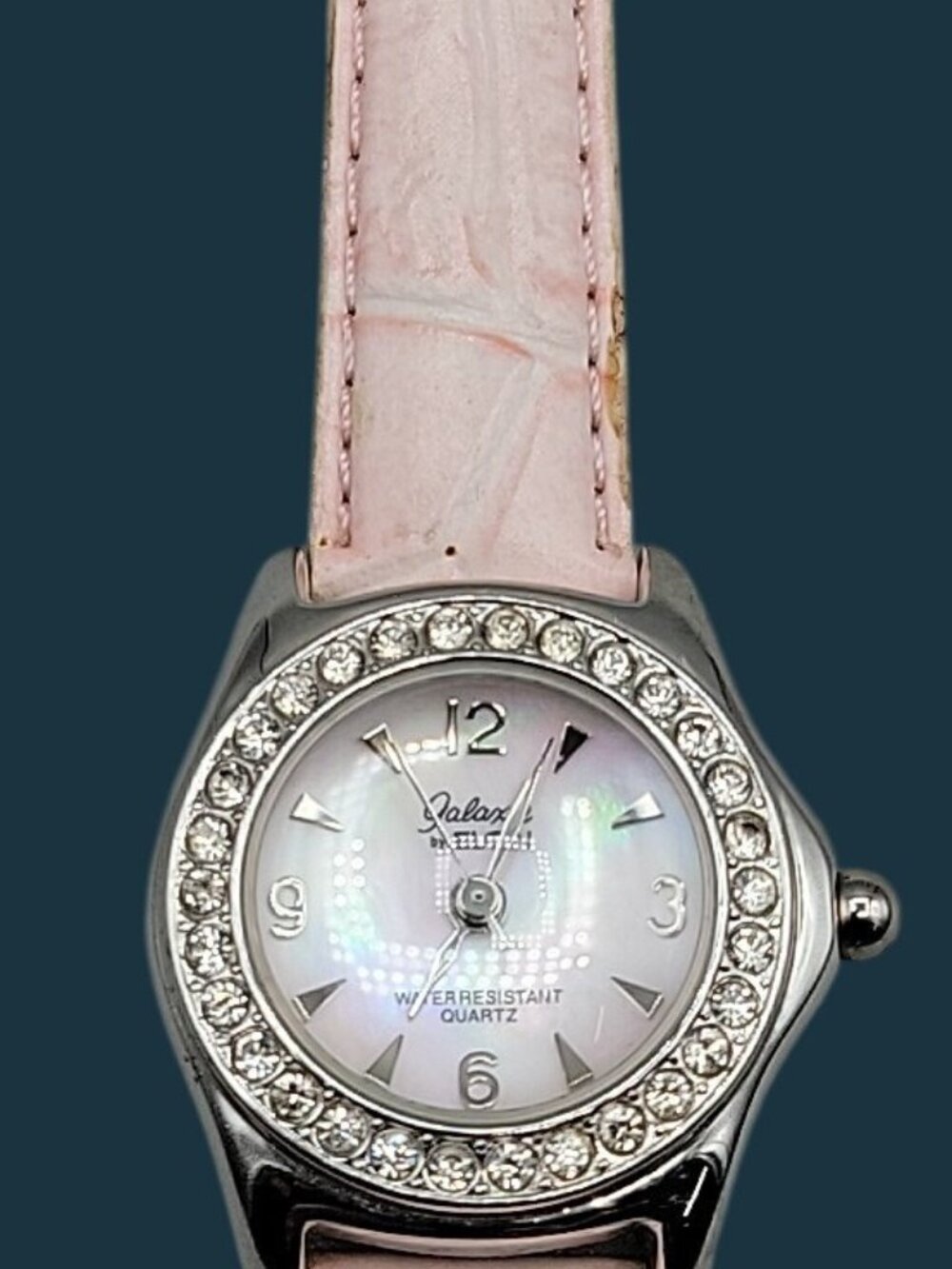 Galaxie Elgin Ladies Quartz Watch 6.5" Pink Leather Band 28mm Bubble MOP W1663 - Picture 15 of 16